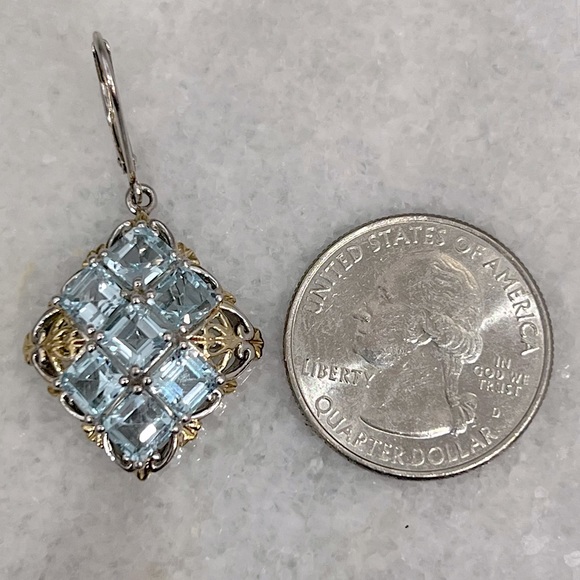 Sky Blue Topaz 14K YG Asscher Cut Sterling Silver Lever Back Earrings - Picture 14 of 14